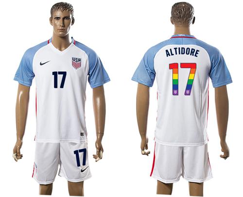 USA #17 Altidore White Rainbow Soccer Country Jersey
